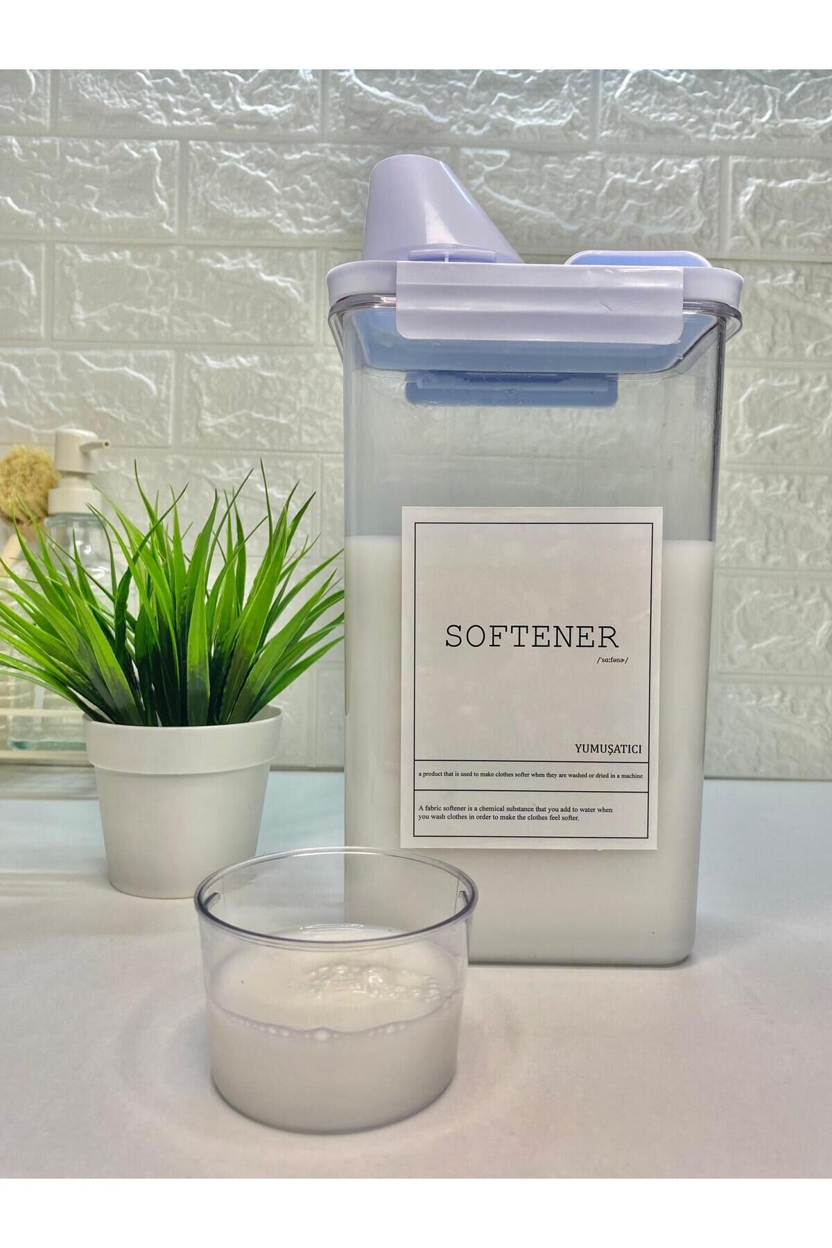 Ölçü Kapaklı 2300ml Yumuşatıcı Kabı Vakumlu Akrilik Banyo Düzenleyici Set Beyaz