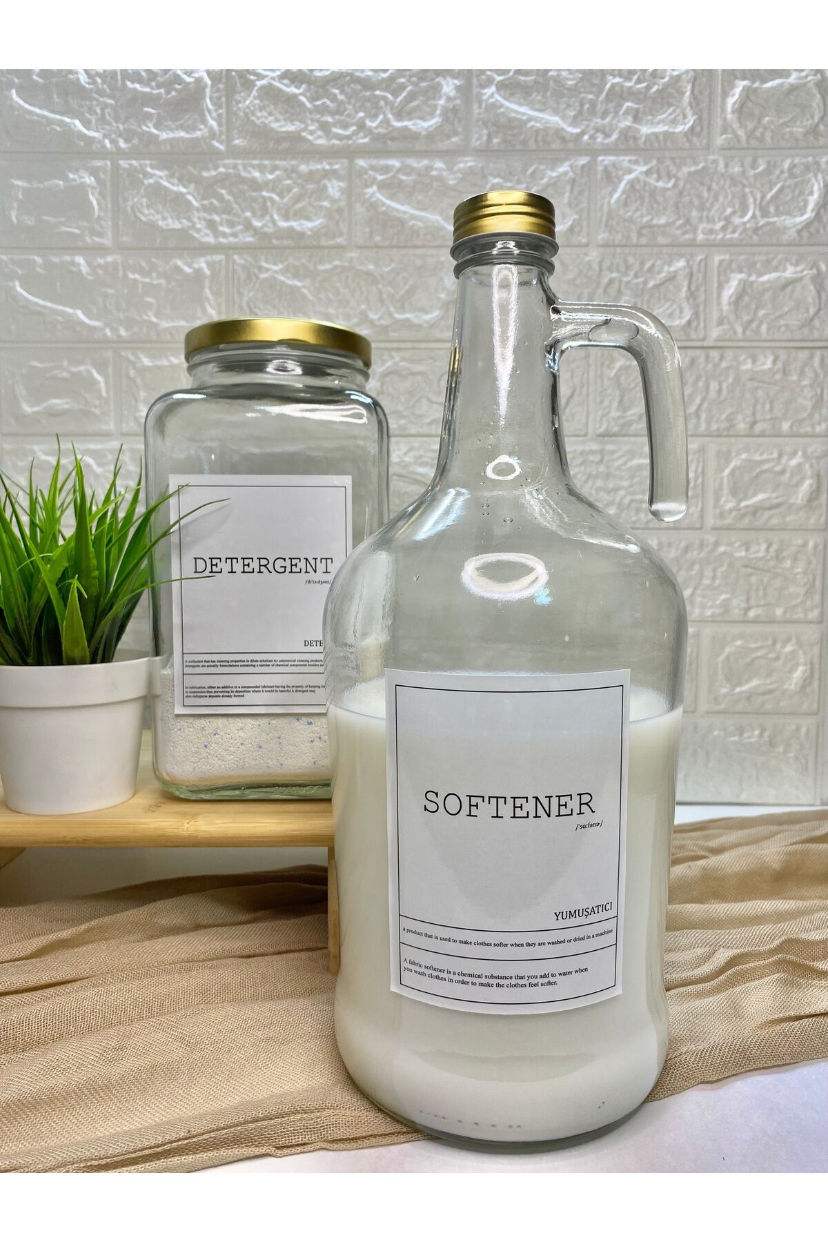 2li 3000ml Gold Kapaklı Deterjan ve Yumuşatıcı Şişesi Şeffaf