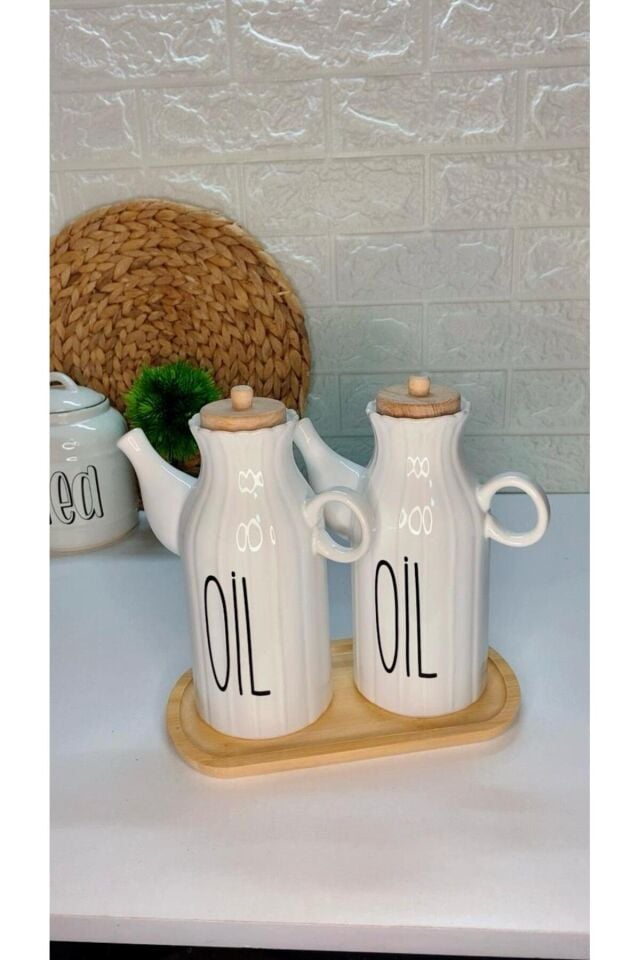 2li 1000ml Sıvıyağ /zeytinyağı Şişesi Ahşap Stantlı Yağdanlık Seti (ETİKET DAHİL DEĞİLDİR) Beyaz