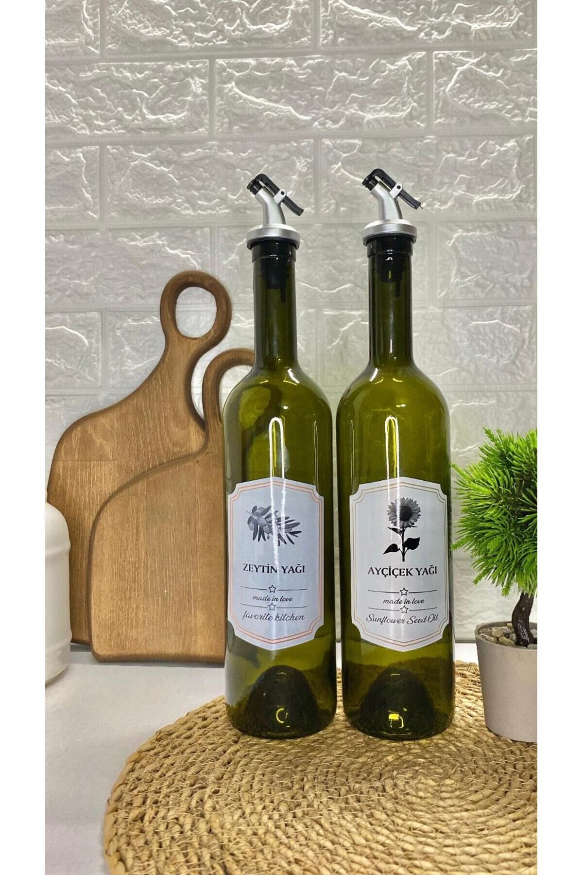 2li 750 ml Retro Zeytinyağı/Ayçiçek Yağı Şişesi  Yağdanlık Yeşi̇l